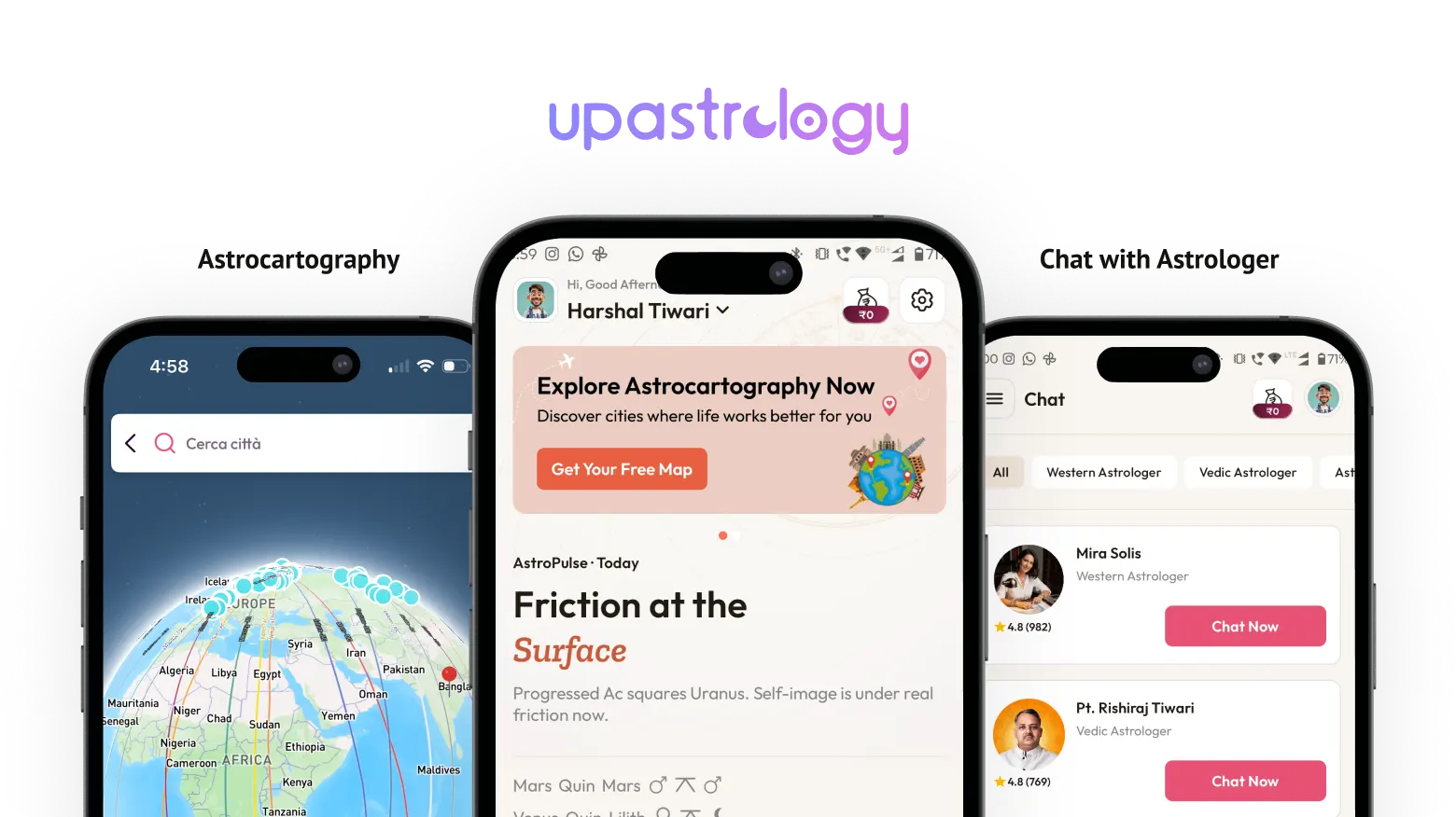 Upastrology app home screen